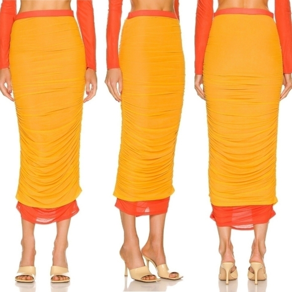 New Simon Miller MESH Stretch Pluto Sunset Orange Maxi Skirt/Swim Cover-Up XS - Picture 5 of 17